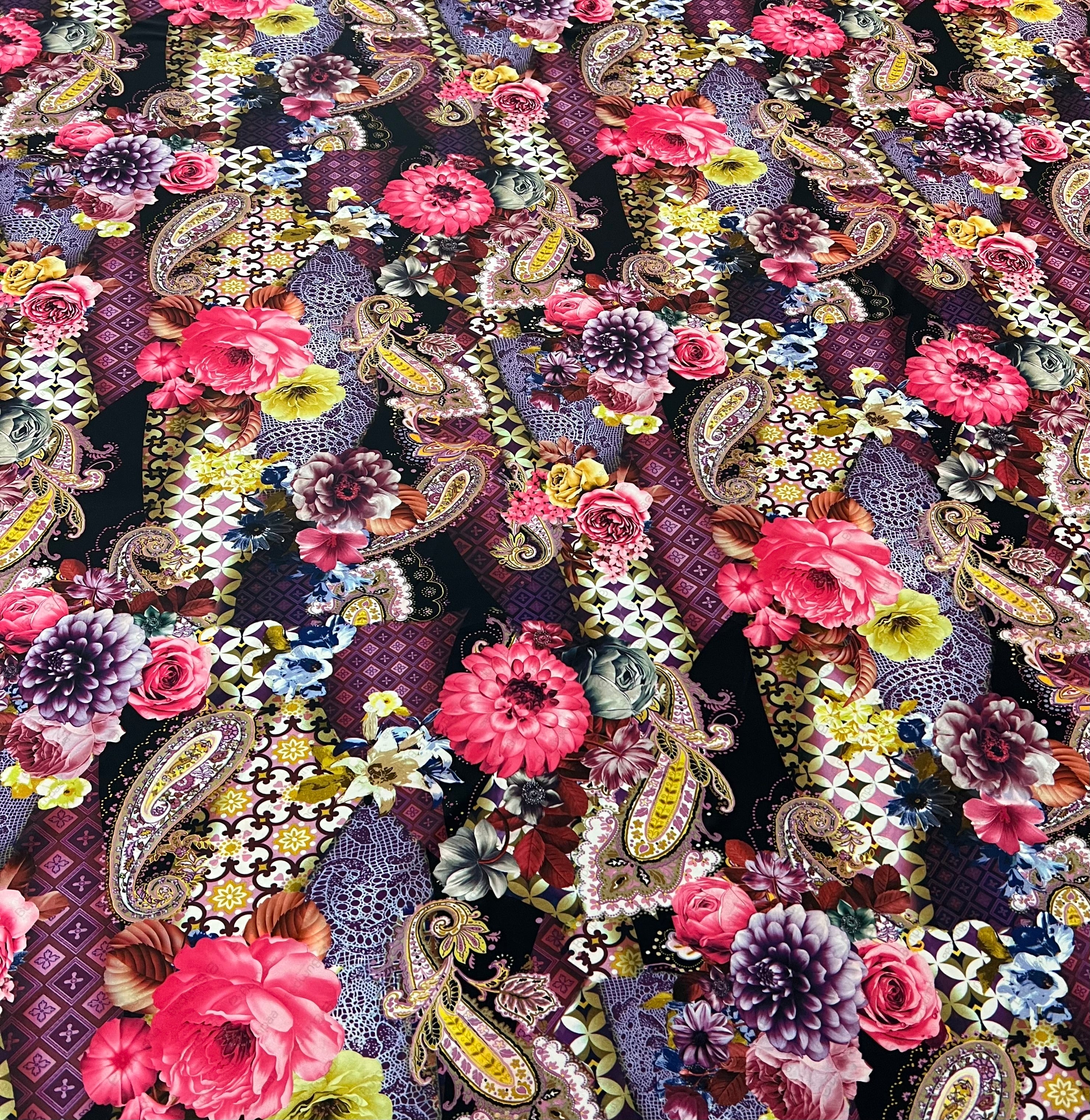 Floral Paisley Printed Swimwear / Sportswear 4 Way Stretch Fabric